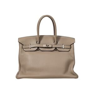HERMES BIRKIN Clemence Leather PHW Gris Tourterelle Size 35